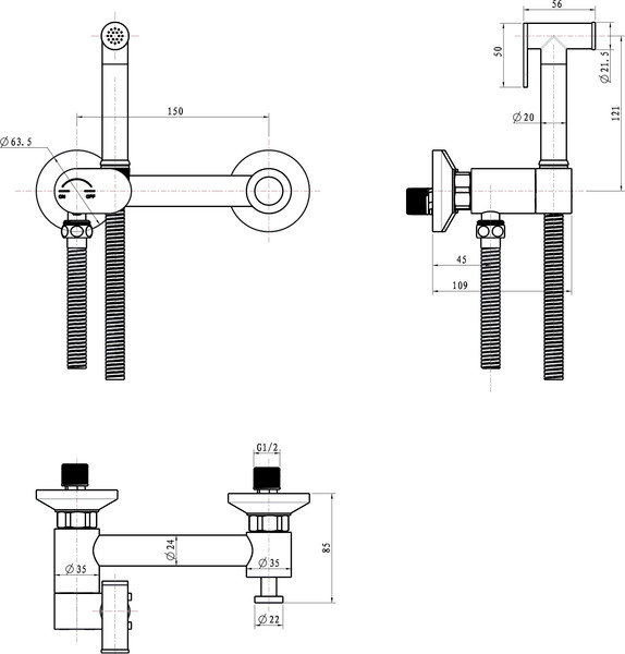 Гигиенический душ со смесителем Lauter Sano 21LT1294GL