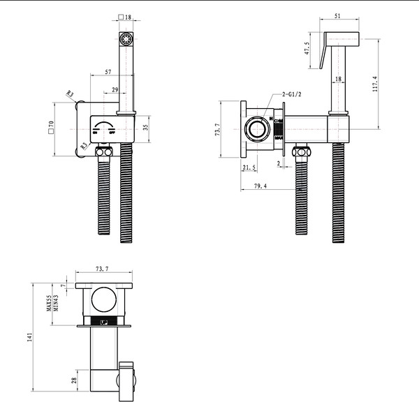 Гигиенический душ со смесителем Lauter Rainix 21LT7711CH