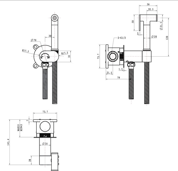 Гигиенический душ со смесителем Lauter Neo 21LT0473MW