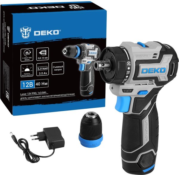 Аккумуляторная дрель-шуруповерт Deko Loner 12V PRO / 085-1121