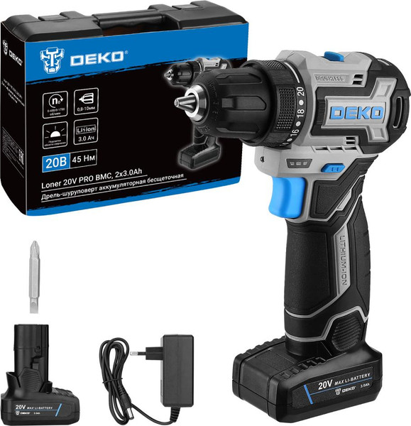 Аккумуляторная дрель-шуруповерт Deko Loner 20V PRO / 085-1010 - фото