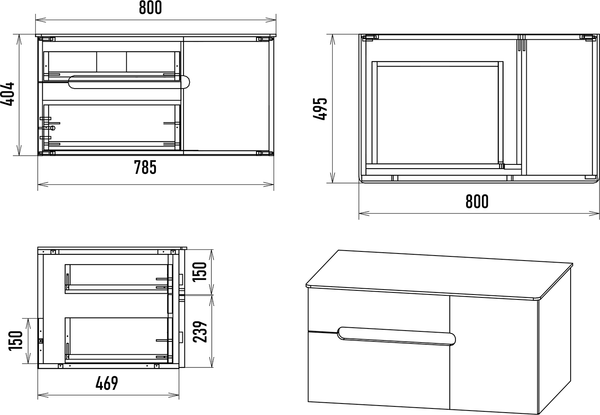 Тумба под умывальник Brevita Pallisandro 80 / PAL-50080-501П2Я