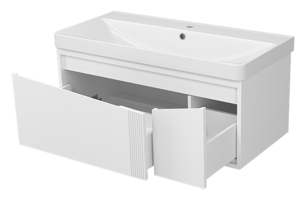 Тумба с умывальником Brevita Cascade 100 / CAS-09100-011Я+RCW-1418100WH