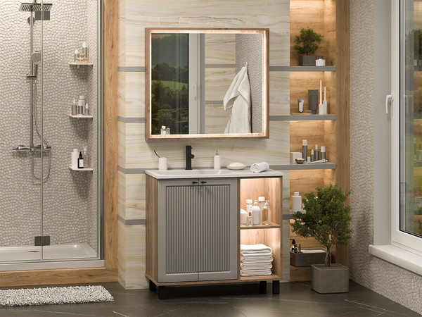 Тумба с умывальником Brevita Lumus 90 / LUM-06070-0842ЯL+ФР-00003411 - фото