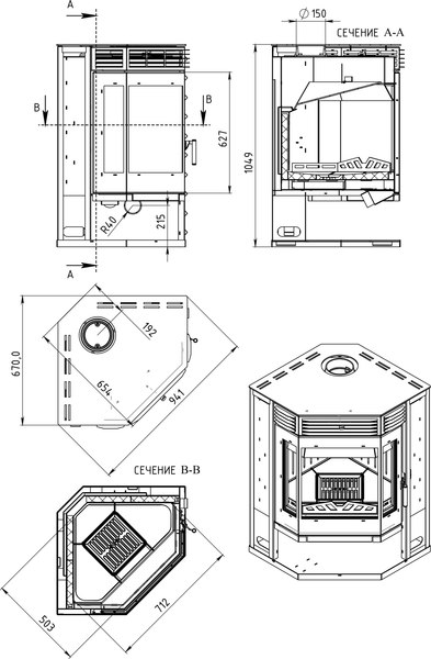 Печь-камин Мета-бел Амур 12 / АОТ 12.0