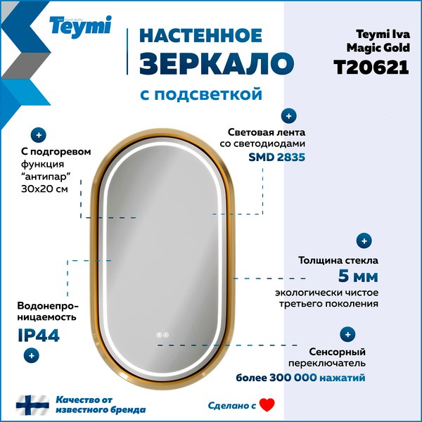 Зеркало Teymi Iva Magic Gold 500x900 / T20621
