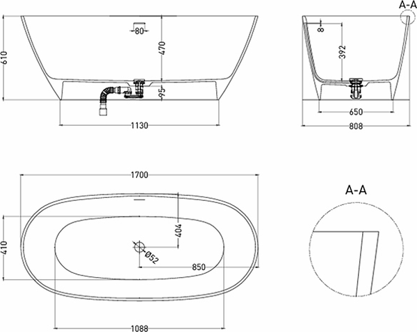 Ванна из искусственного камня LoveForm Lofo 170x80 Gelcoat UM12112