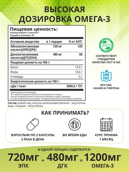 Жирные кислоты 1WIN Omega-3-60%