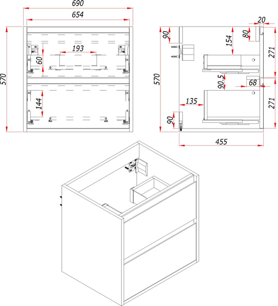Тумба с умывальником ЗОВ Парма 70 / P70LWP0MWMC1B-LDSPW6002