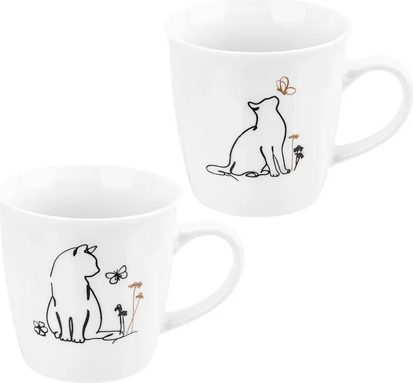 Набор кружек Elan Gallery New Bone China Кот и Бабочка / 230242-2 - фото