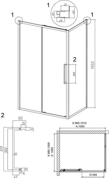 Душевой уголок Grossman Cosmo 100х100х195 / 120.K33.02.1010.21.10