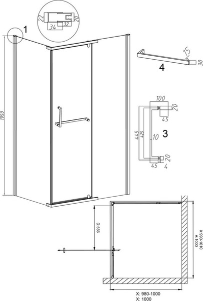 Душевой уголок Grossman Pragma 100x100x195 / 120.K33.03.1010.21.02
