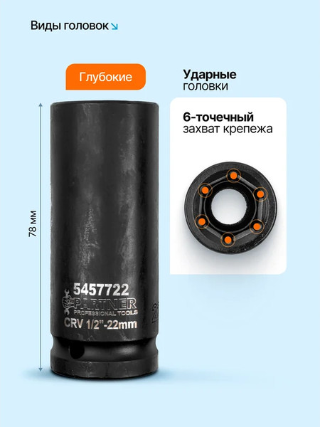 Набор головок слесарных Partner PA-4117-5MPB