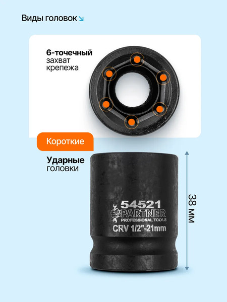 Набор головок слесарных Partner PA-4179-5MPB