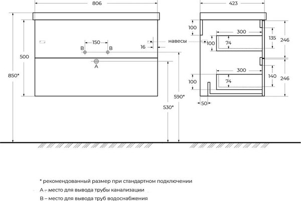 Тумба под умывальник BelBagno DUE-800-2C-SO-RN-P-FH