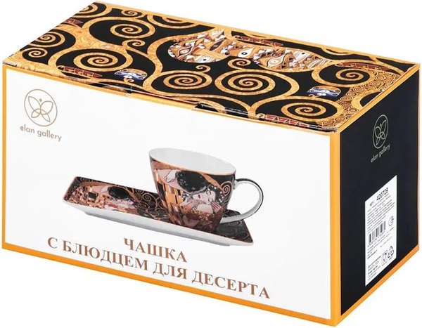 Чашка с блюдцем Elan Gallery Поцелуй на черном / 420729