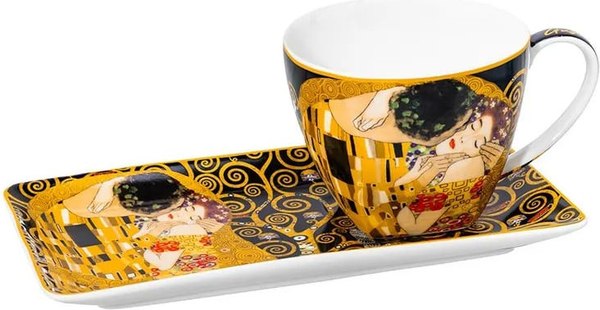 Чашка с блюдцем Elan Gallery Поцелуй на черном / 420729