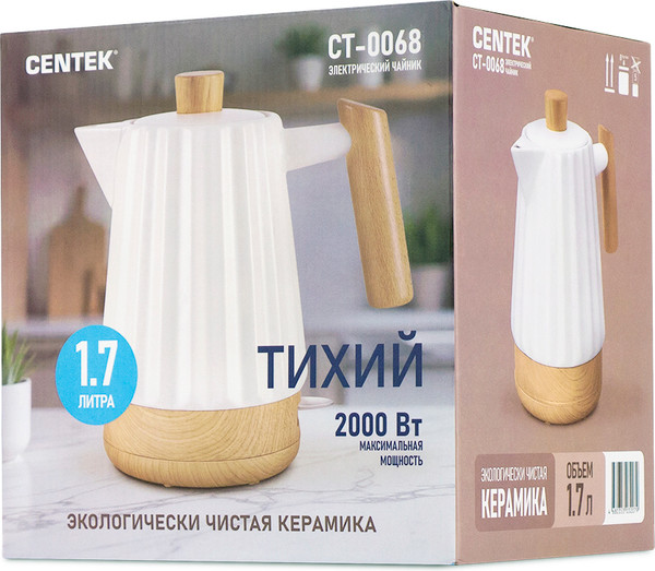 Электрочайник Centek CT-0068 (белый/под дерево)