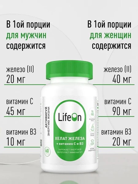 Витаминно-минеральный комплекс LifeON Железо хелат