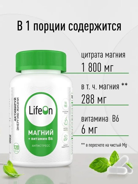 Витаминно-минеральный комплекс LifeON Магний + Витамин В6