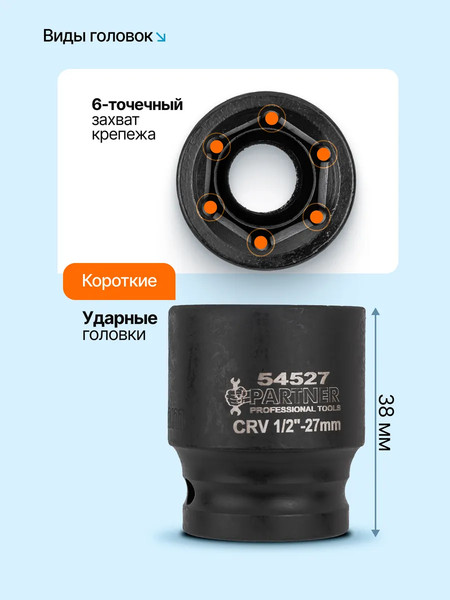 Набор головок слесарных Partner PA-4177-5MPB