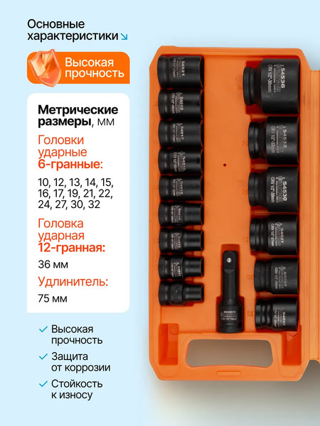 Набор головок слесарных Partner PA-4177-5MPB