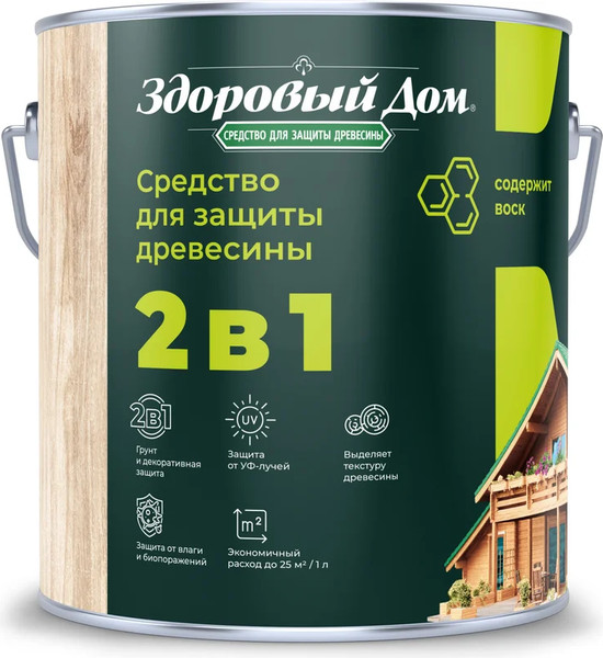 Защитно-декоративный состав Здоровый дом 2в1 Дуб