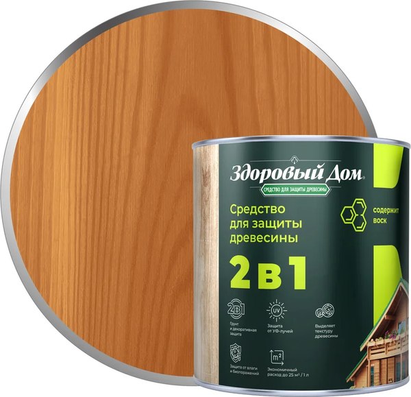 Защитно-декоративный состав Здоровый дом 2в1 Тик - фото