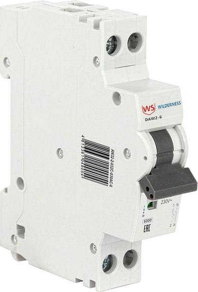 Выключатель автоматический Wilderness DAW2-6 1P+N 25A 1 мод. х-ка C 6kA (R) / DAW2-6-1N-C025 - фото