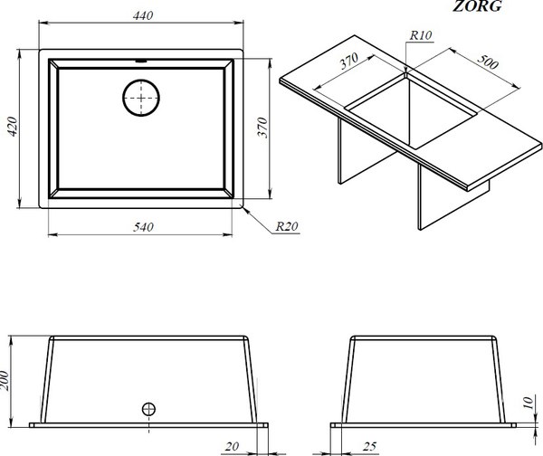 Мойка кухонная ZORG С сифоном Fast 54 Premium
