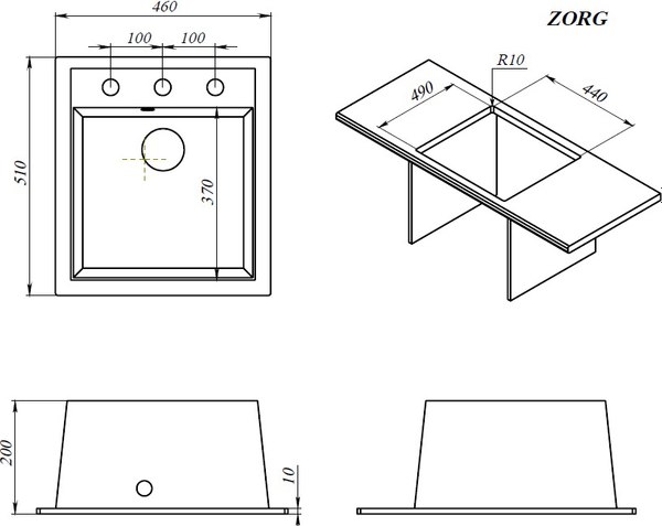 Мойка кухонная ZORG С сифоном Rock 46 Premium