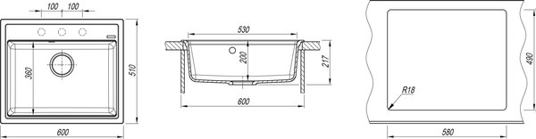 Мойка кухонная ZORG С сифоном Rock 60 Premium