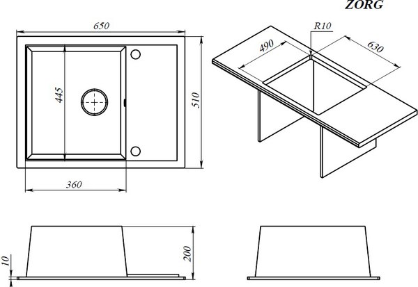 Мойка кухонная ZORG С сифоном Rock 65 Premium