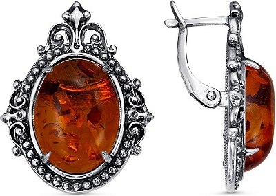 Серьги Wolves Царский подарок Янтарь Серебрение 1473 - фото