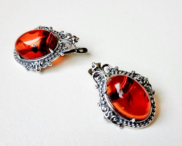 Серьги Wolves Царский подарок Янтарь Серебрение 1473