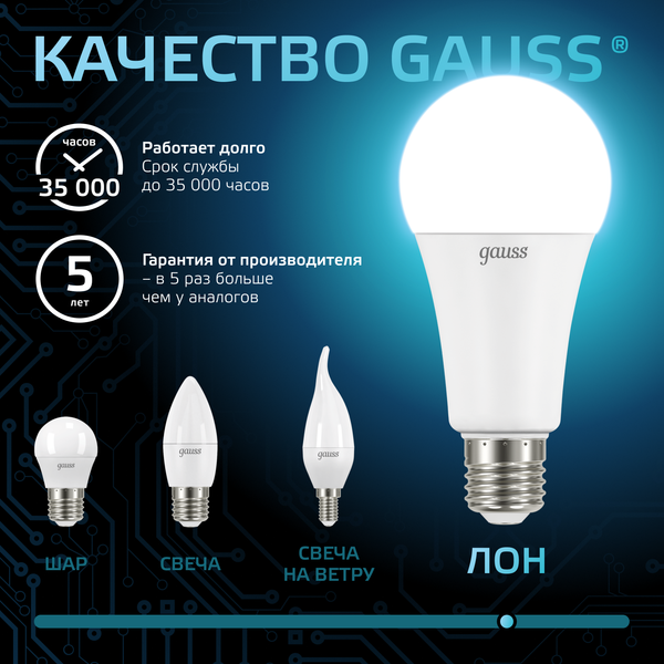 Лампа Gauss A70 22W 2000lm 4100K E27 LED / 102502222