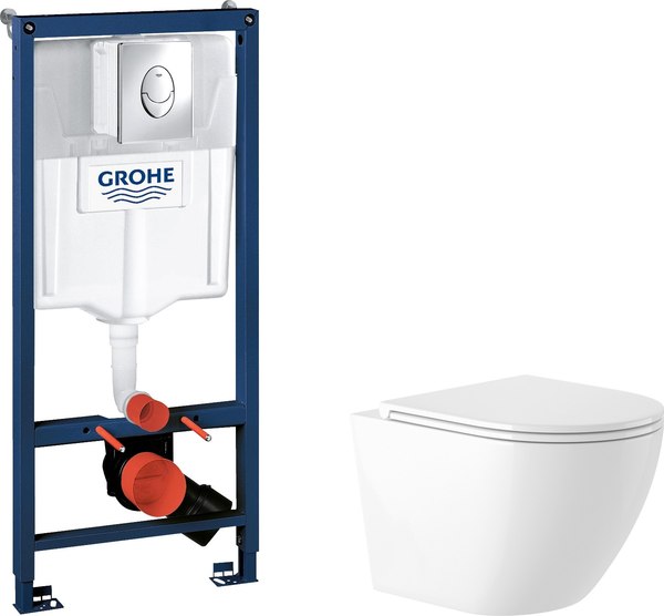 Унитаз подвесной с инсталляцией Saniteco KW-9003W Rimles + GROHE Rapid SL 38721001 - фото