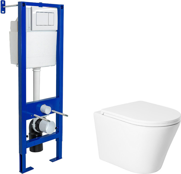 Унитаз подвесной с инсталляцией Saniteco KW-9005W + Berges АТОМ 410 040333 - фото