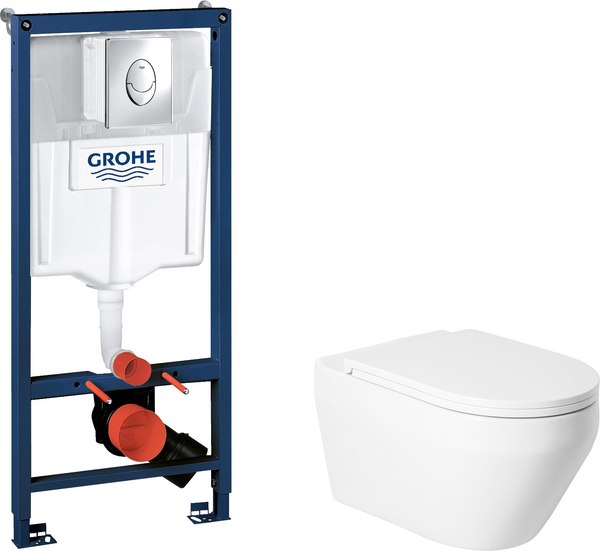 Унитаз подвесной с инсталляцией Saniteco KW-9009W + GROHE Rapid SL 38721001 - фото