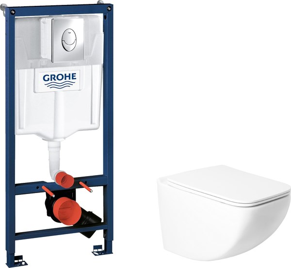 Унитаз подвесной с инсталляцией Saniteco KW-99048 + GROHE Rapid SL 38721001 - фото