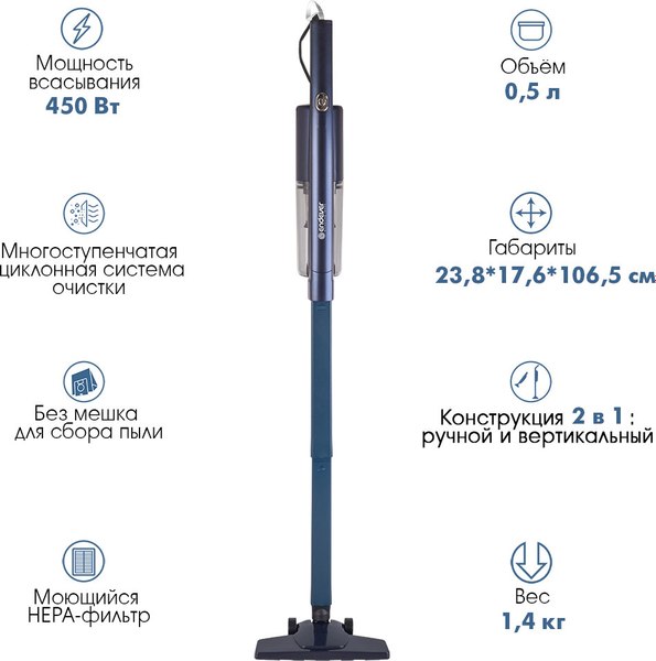 Вертикальный пылесос Endever SkyClean VC-298 (темно-синий)