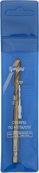 Сверло Tundra HSS-Tin шестигранный хвостовик по металлу 6x77мм / 9346664