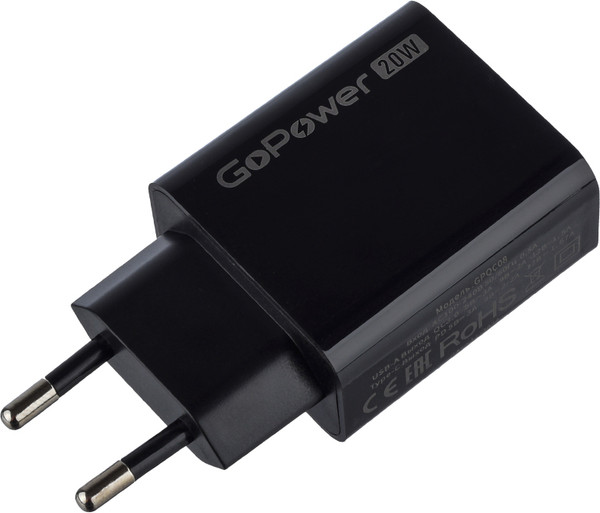 Адаптер питания сетевой GoPower GPQC08 1USB+1Type-C 20W QC3.0 / 00-00030975 - фото