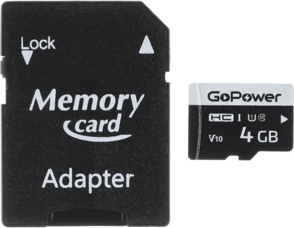 Карта памяти GoPower MicroSD 4GB Class10 15МБ/сек V10 / 00-00025672