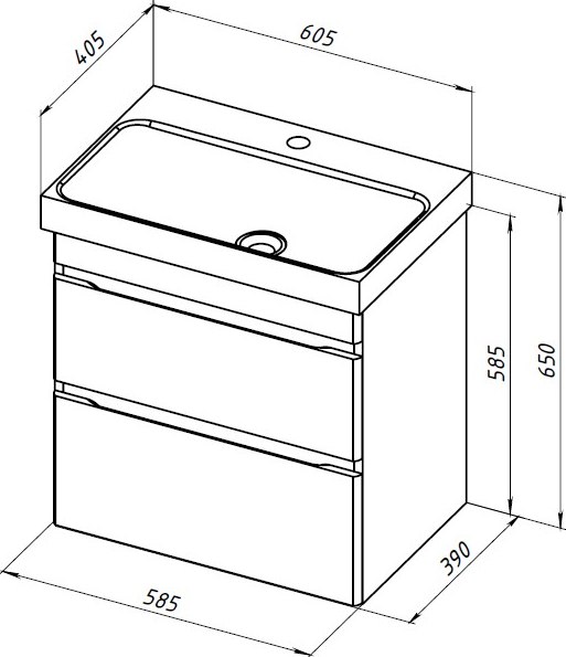 Тумба под умывальник Aquanet Слим 60 2 ящ / 346047