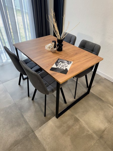 Обеденный стол Notta Лиман 120/160x80 / 619210 (дуб крафт золотой/черный матовый)