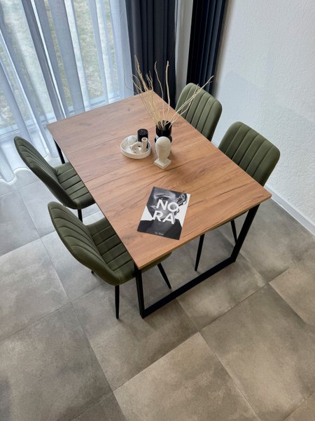 Обеденный стол Notta Лиман 120/160x80 / 619210 (дуб крафт золотой/черный матовый)