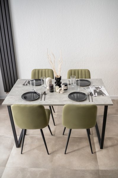 Обеденный стол Notta Лиман 140х80 / 615157 (бетон светлый/черный матовый)