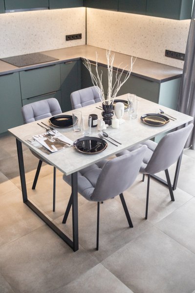 Обеденный стол Notta Лиман 140х80 / 615157 (бетон светлый/черный матовый)