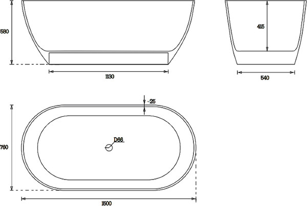 Ванна из искусственного камня VATE Liоra 150GL